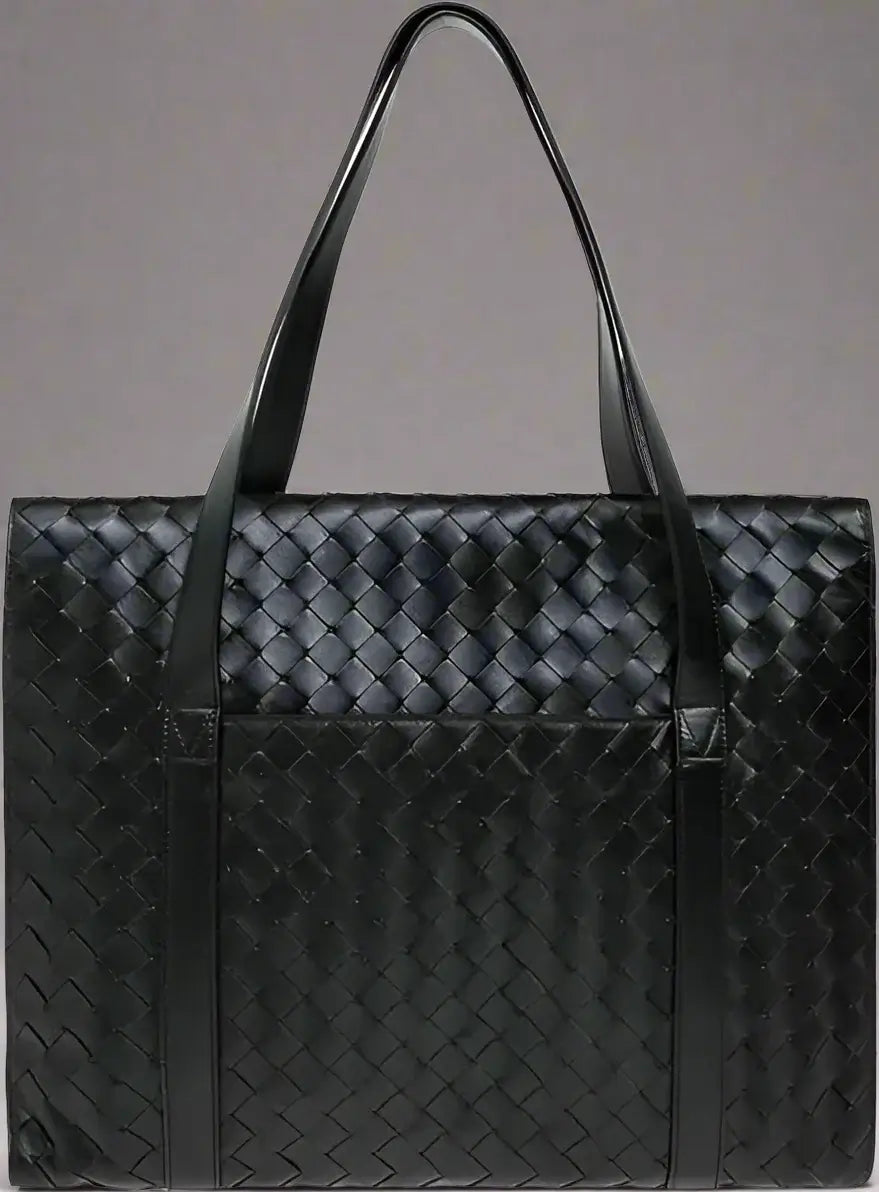 BOTTEGA VENETA men's black Intrecciato Leather Briefcase