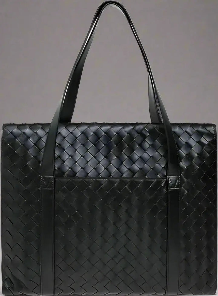 BOTTEGA VENETA men's black Intrecciato Leather Briefcase
