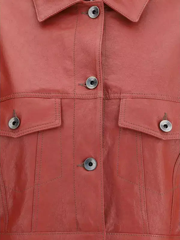 Brunello Cucinelli women's red Leather Jacket