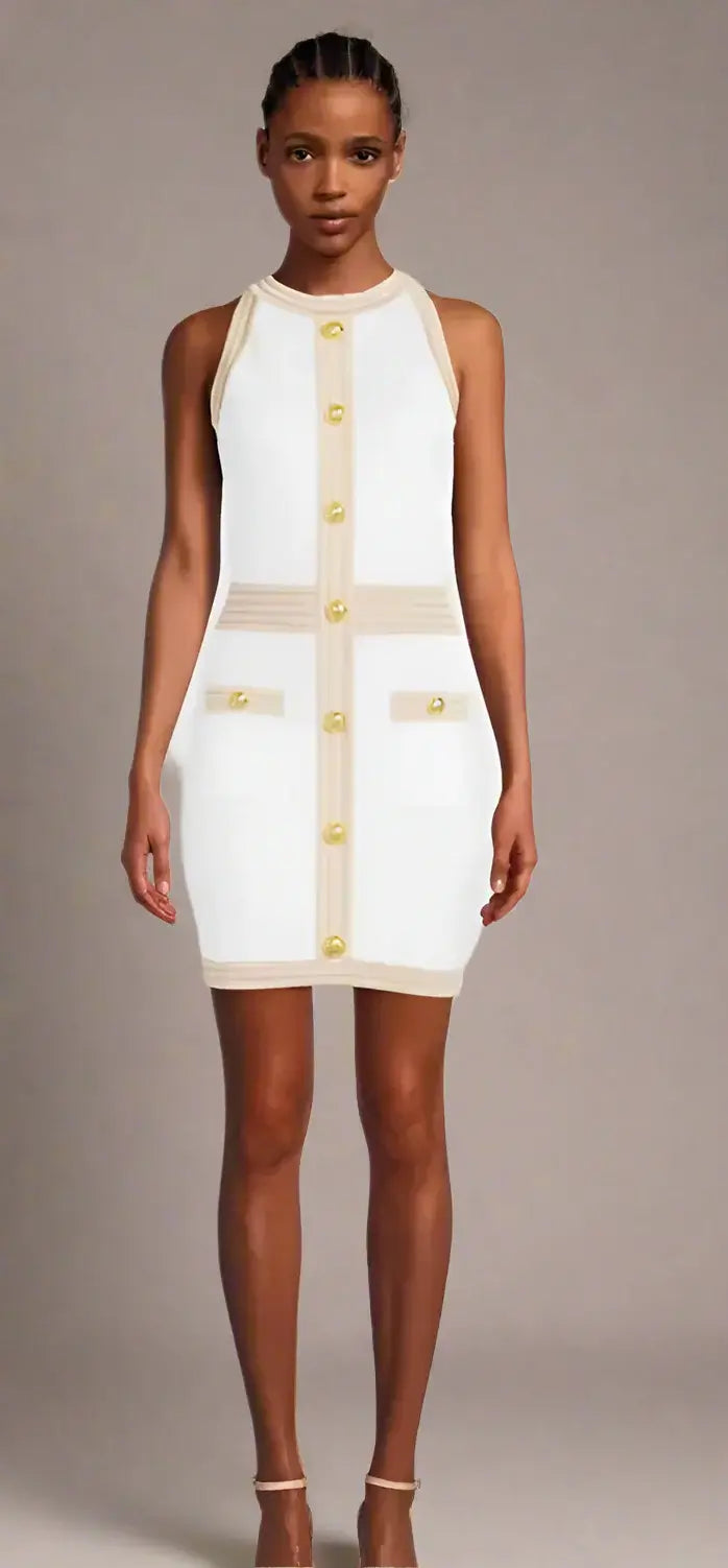 BLAMAIN White Viscose Women Dress with gold buttons