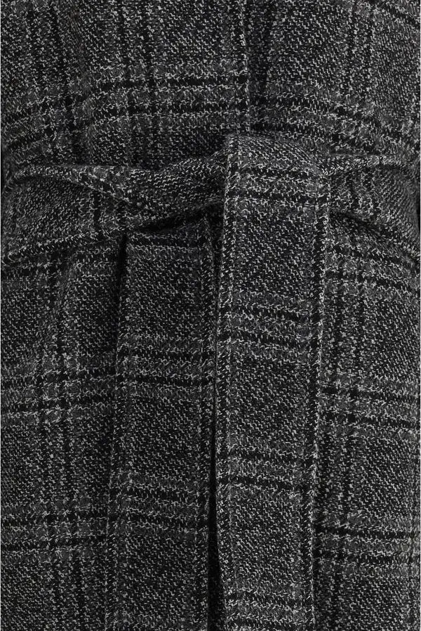 Balenciaga women's belted Wool Check long Coat
