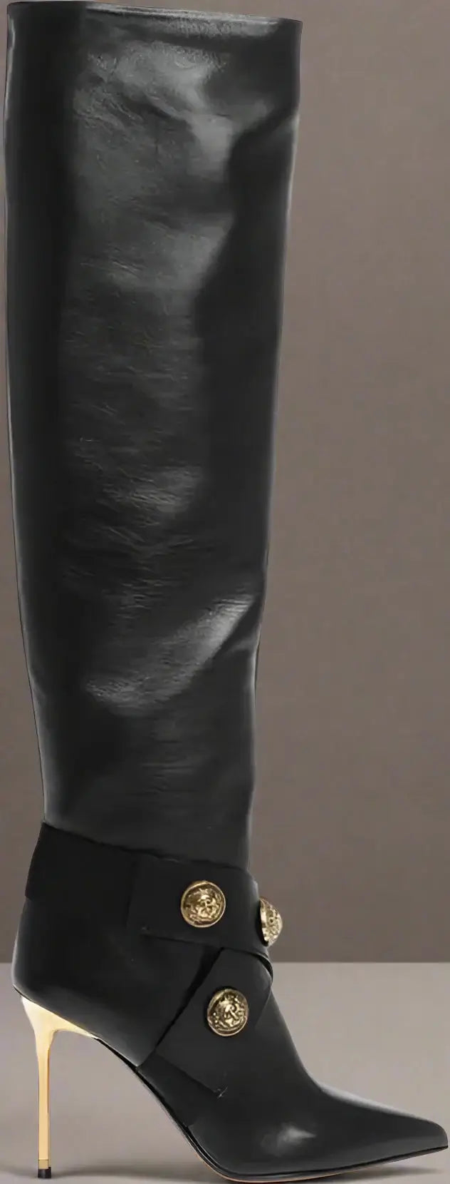 BALMAIN black Leather ALMA Boots with Jewel Buttons