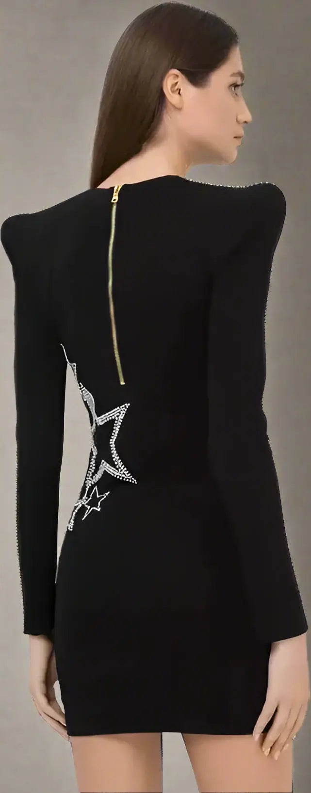 BALMAIN Black rhinestone Star embossed Viscose Dress