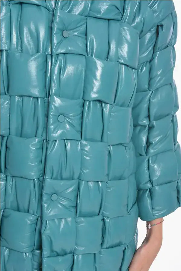 BOTTEGA VENETA light blue Quilted Intreccio leather Coat