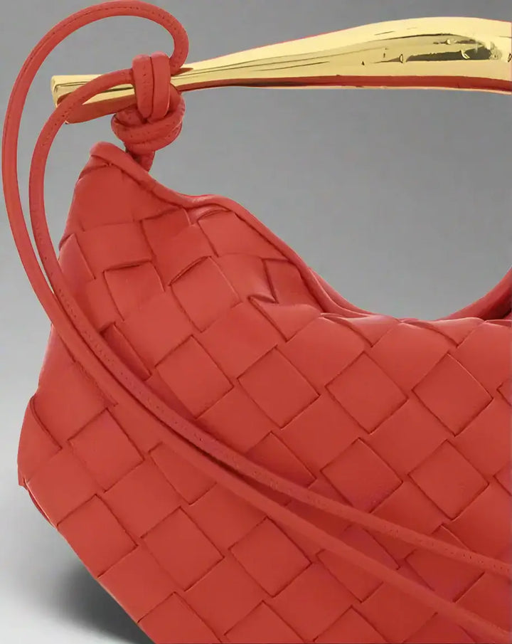 BOTTEGA VENETA red Woven Leather MUSE Bag with Brass Handle