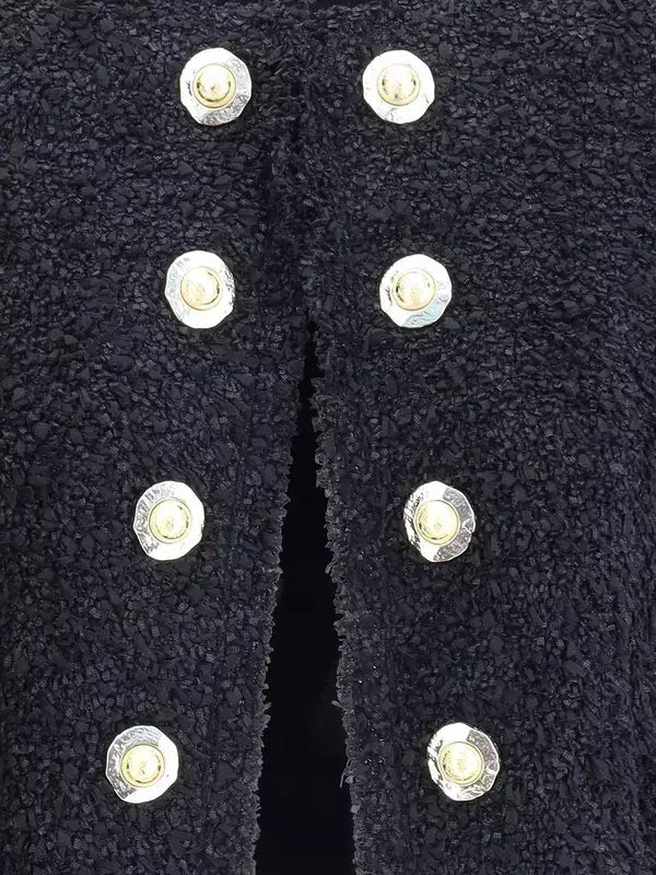 BALMAIN women's black Tweed Spencer button up Jacket