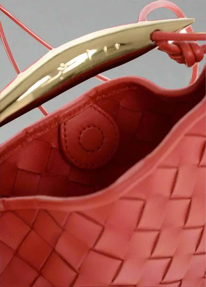 BOTTEGA VENETA red Woven Leather MUSE Bag with Brass Handle
