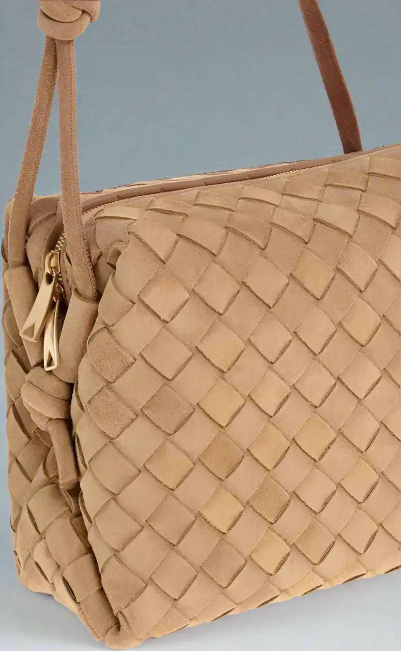 Bottega Veneta brown Woven Suede Crossbody Bag