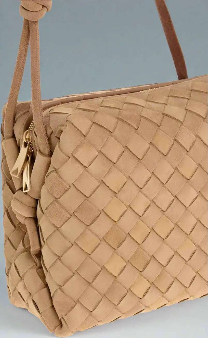 Bottega Veneta brown Woven Suede Crossbody Bag