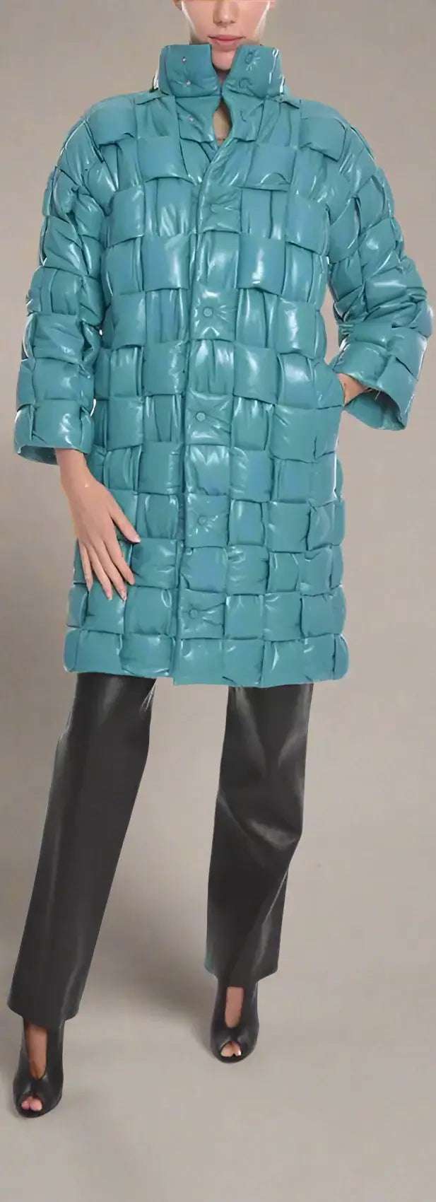 BOTTEGA VENETA light blue Quilted Intreccio leather Coat