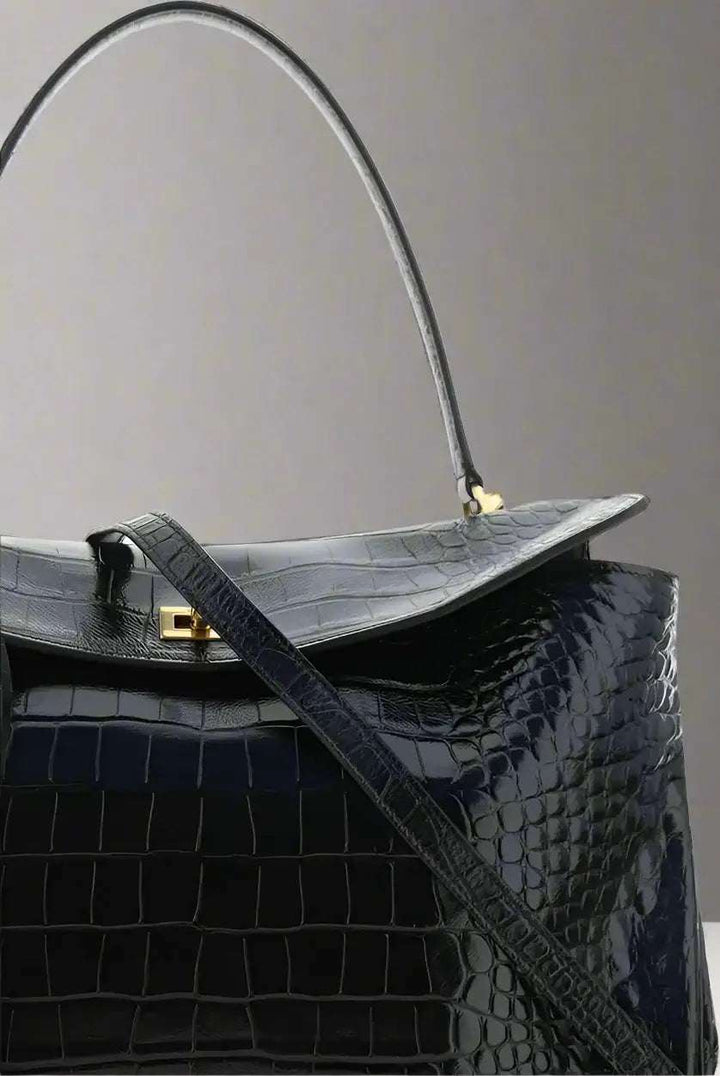 Balenciaga Rodeo black Medium Handbag in Croc-effect embossed leather