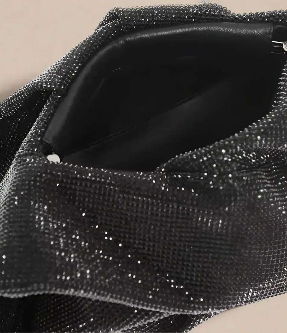 BURBERRY black Leather ROSE Clutch with All-Over Rhinestones