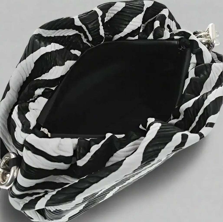 Bottega Veneta Leather THE CHAIN ZEBRA Bag with Magnetic Closure