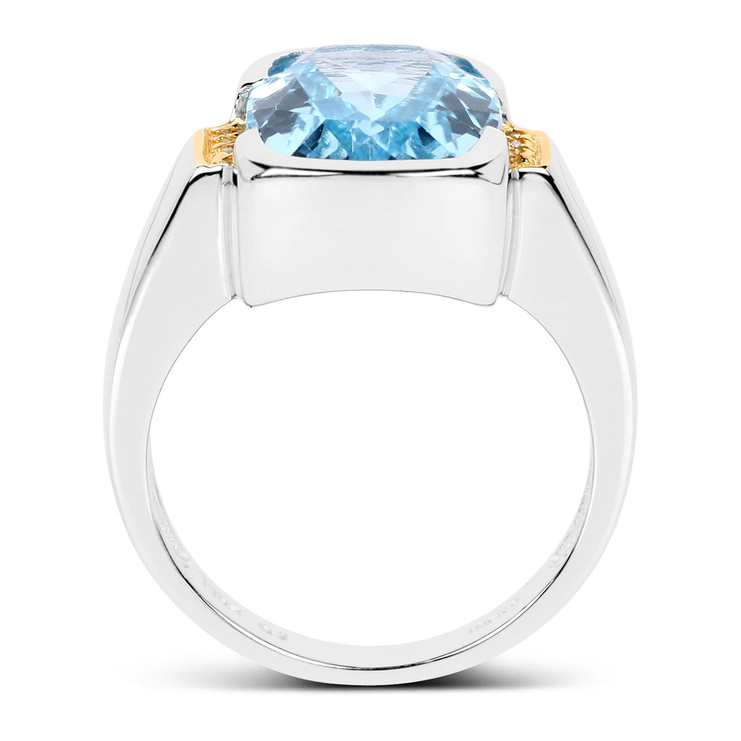 Two Tone Plated 6.93 Carat Genuine Blue Topaz &amp; White Topaz .925 Sterling Silver Ring