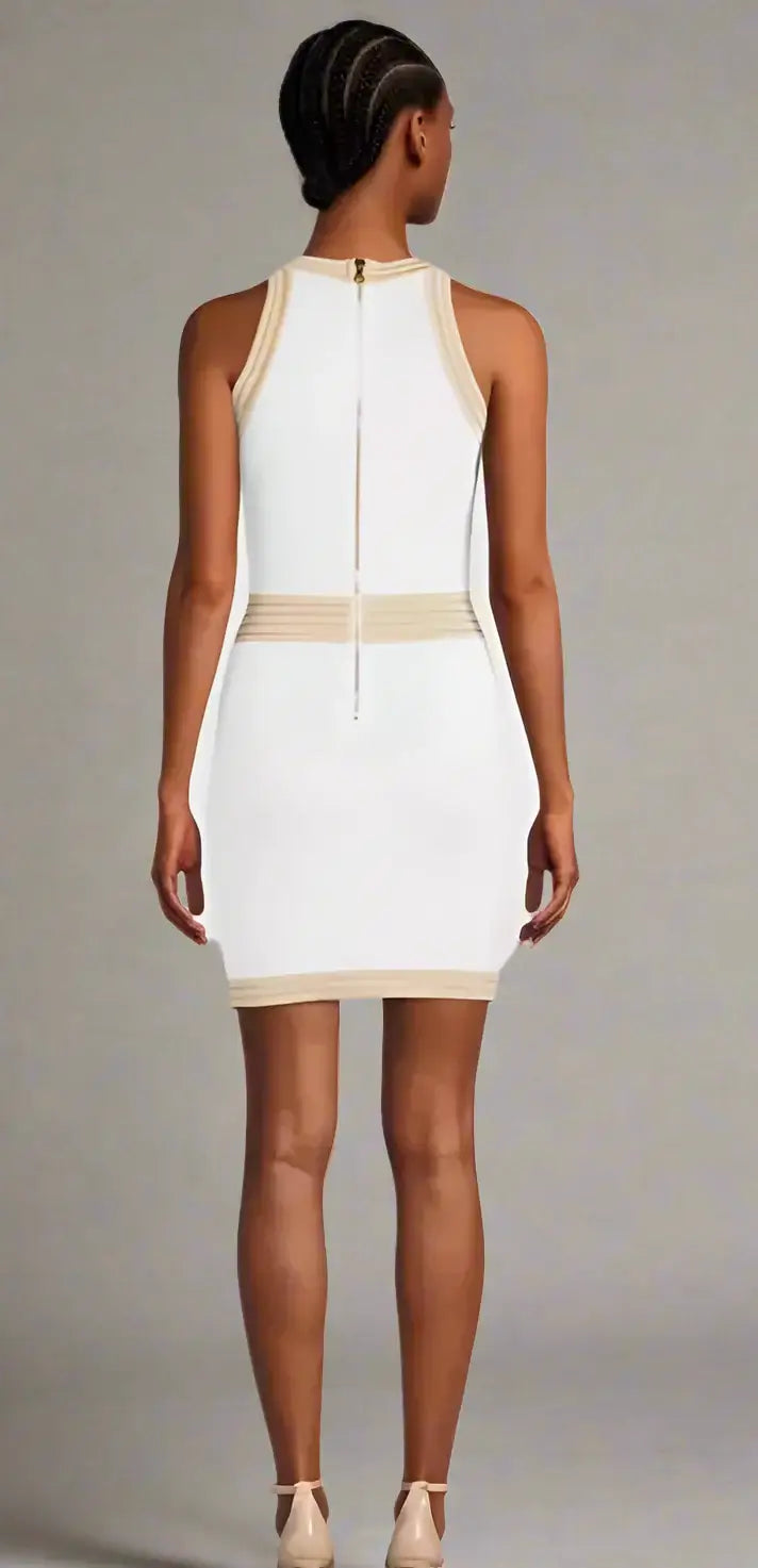 BLAMAIN White Viscose Women Dress with gold buttons