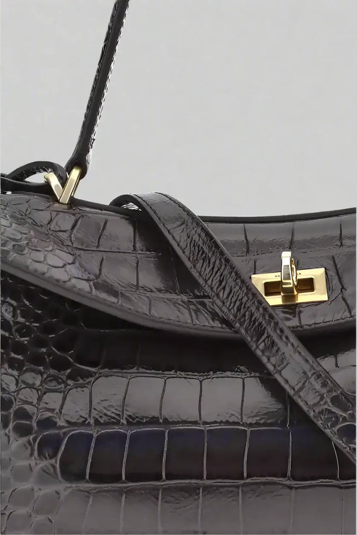 BALENCIAGA Rodeo Shoulder Bag in crocodile-print leather
