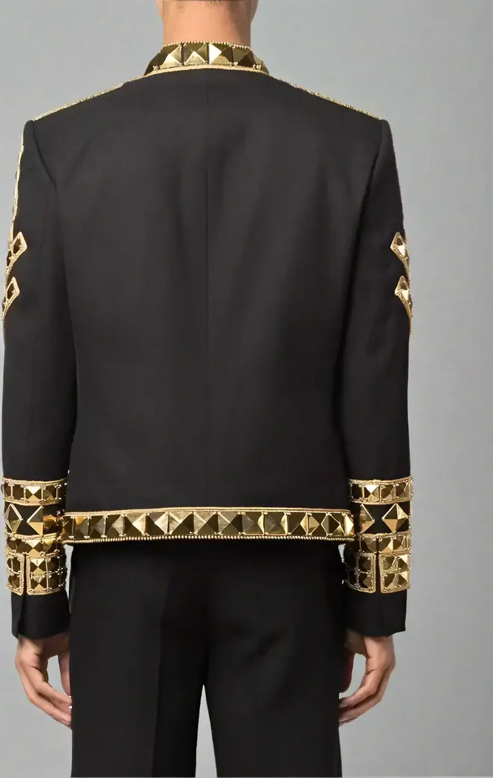 BALMAIN men's Black & gold tone stud Haircalf Jacket