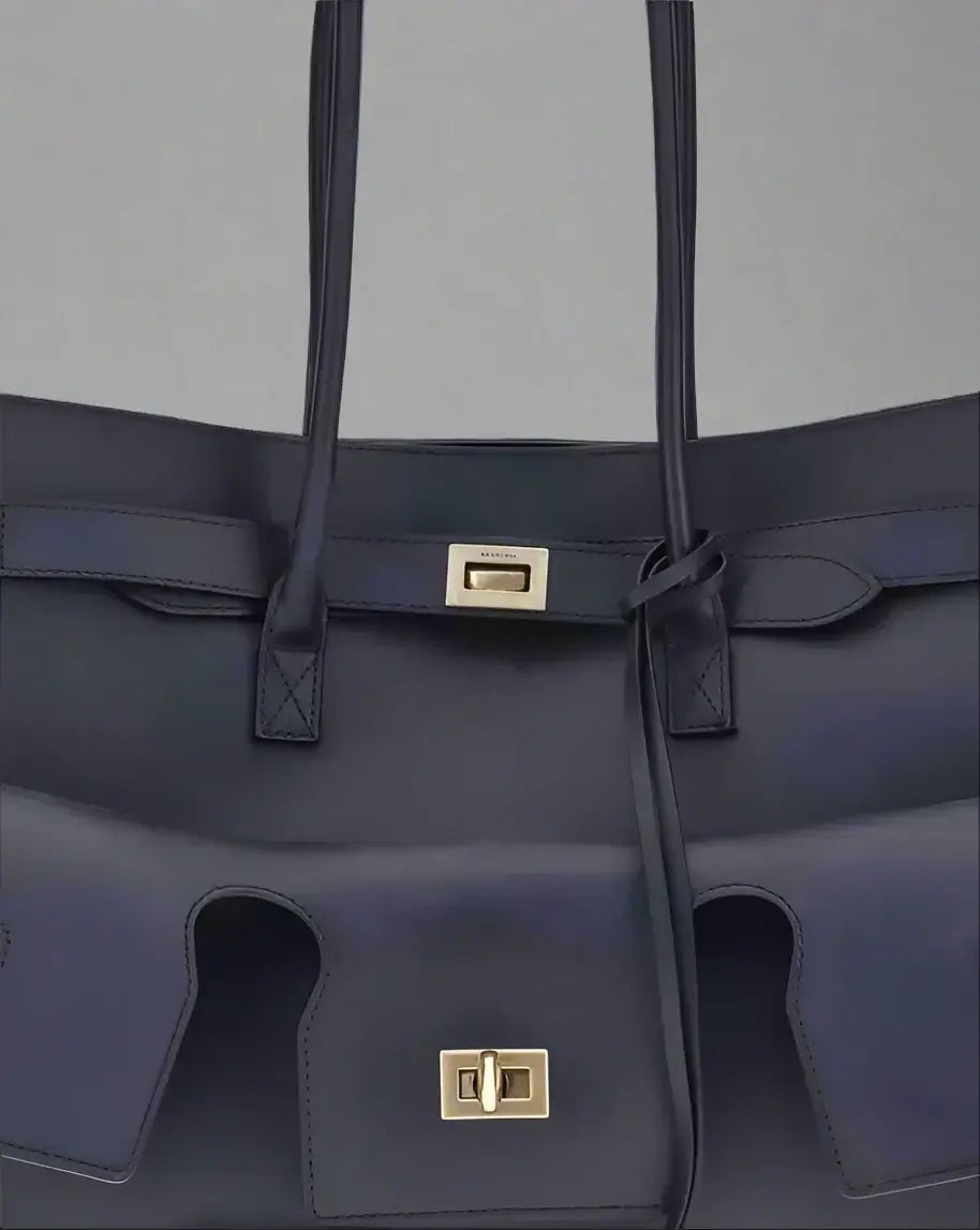 BALENCIAGA women's navy Medium Bel Air leather Shoulder Bag