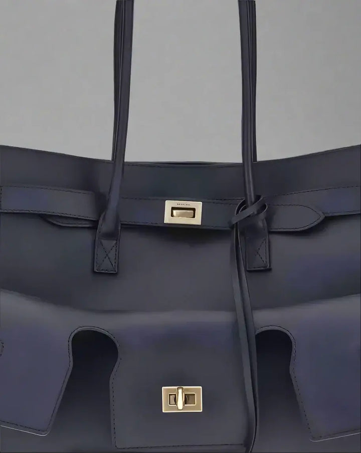 BALENCIAGA women's navy Medium Bel Air leather Shoulder Bag