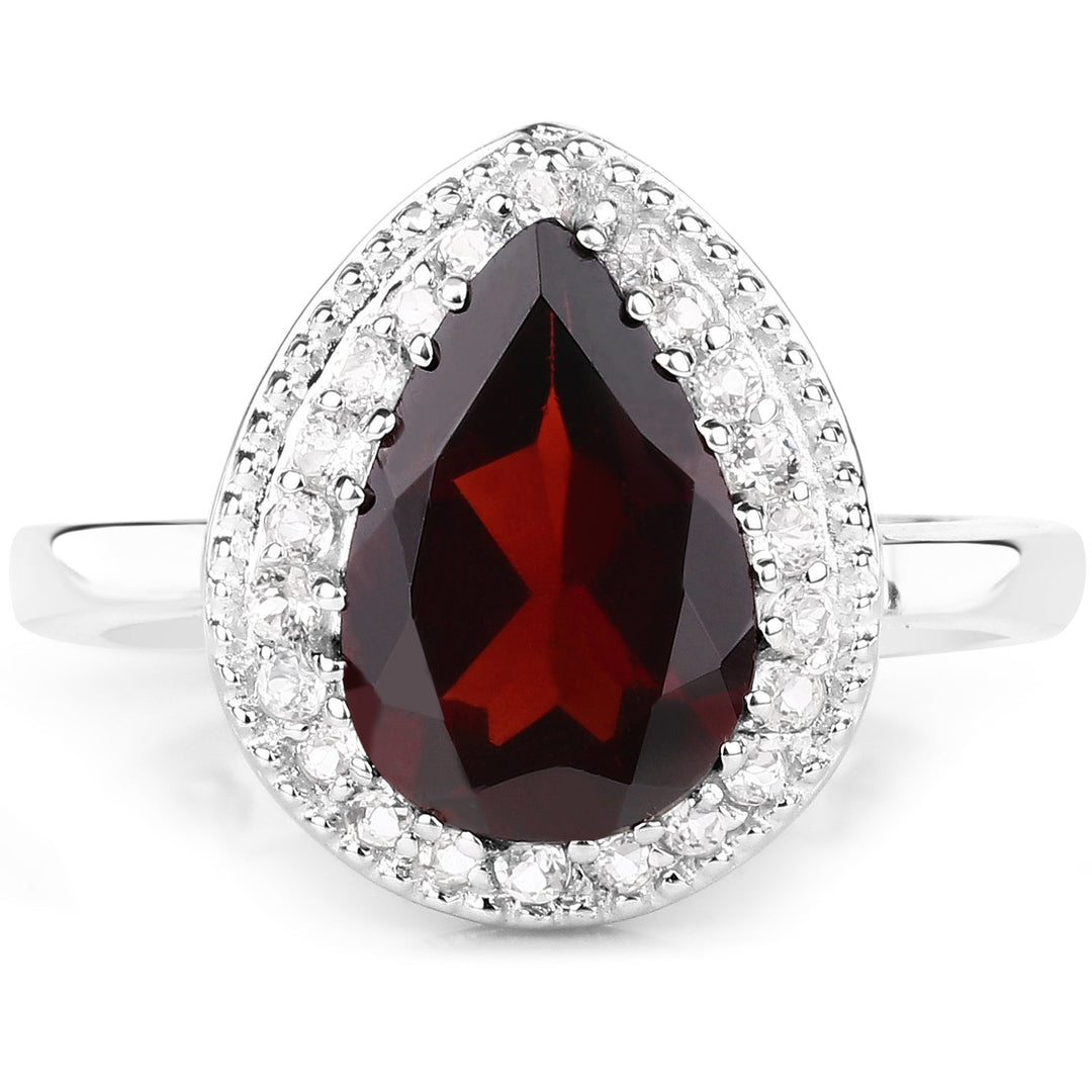 3.94 Carat Genuine Garnet &amp; White Topaz .925 Sterling Silver Ring
