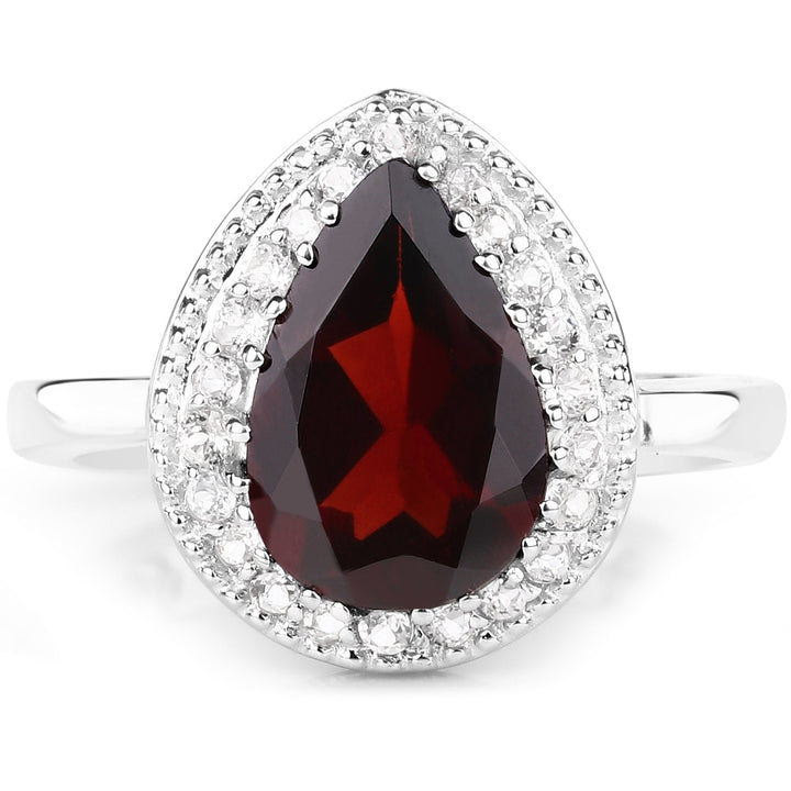 3.94 Carat Genuine Garnet &amp; White Topaz .925 Sterling Silver Ring