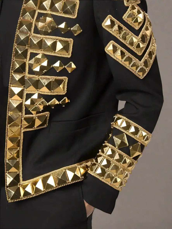BALMAIN men's Black & gold tone stud Haircalf Jacket