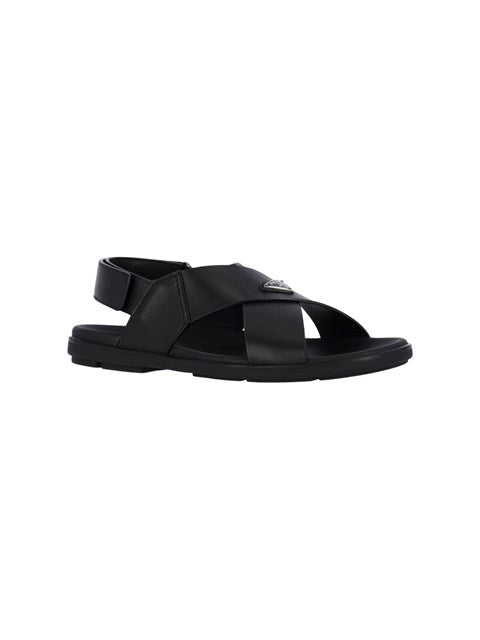 Prada Men Logo Crossed Sandals