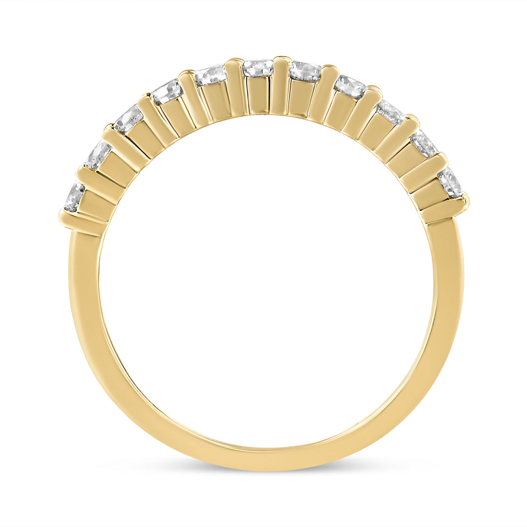 14K Yellow Gold Plated .925 Sterling Silver 1/2 cttw Shared Prong Set Brilliant Round-Cut Diamond 11 Stone Band Ring (J-K Color, SI1-SI2 Clarity) - Size 7