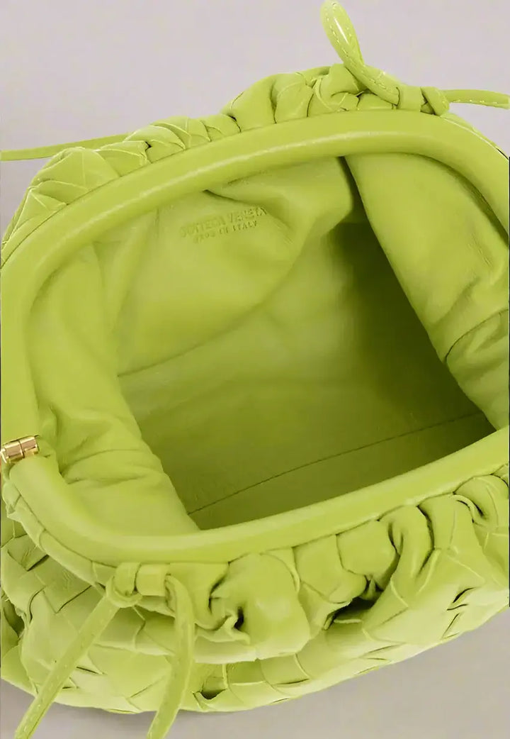 BOTTEGA VENETA lime green Woven Leather MINI POUCH Bag