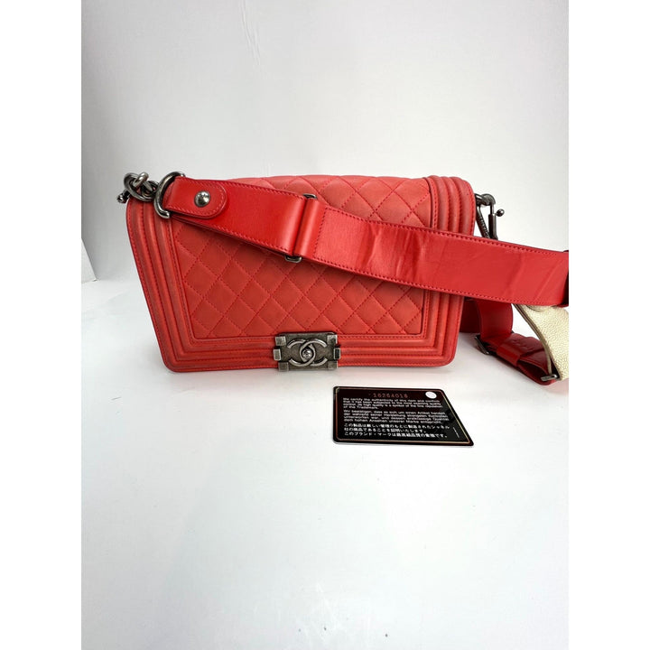 CHANEL Lambskin Quilted Medium Boy Red Flap Bag