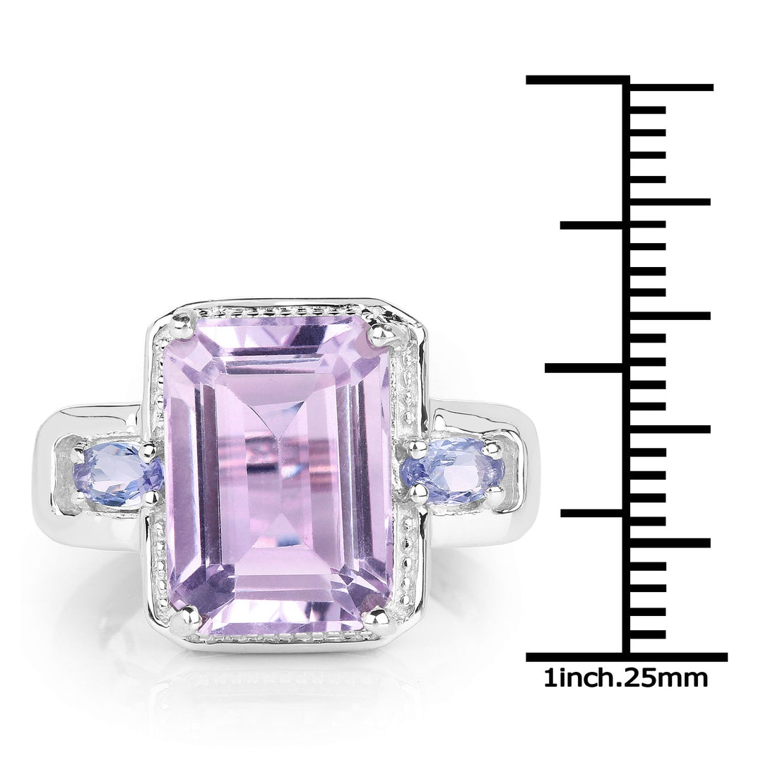 6.60 Carat Genuine Amethyst &amp; Tanzanite .925 Sterling Silver Ring