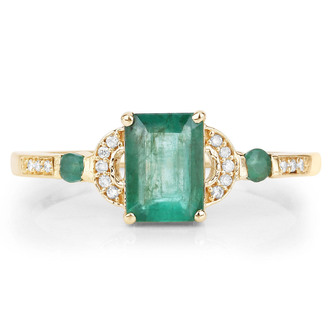 1.07 Carat Genuine Zambian Emerald and White Diamond 14K Yellow Gold Ring