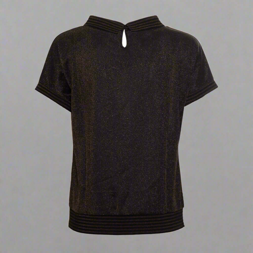 Black short-sleeve top on a white background