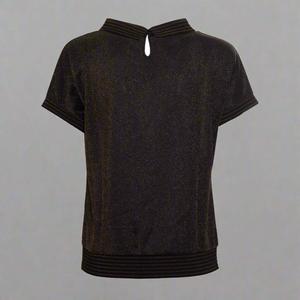 Black short-sleeve top on a white background