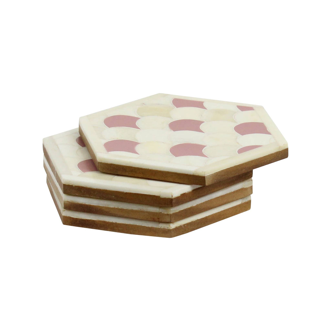 Native Narrative Scallop Coaster Set of 4 in Ivory & Pink