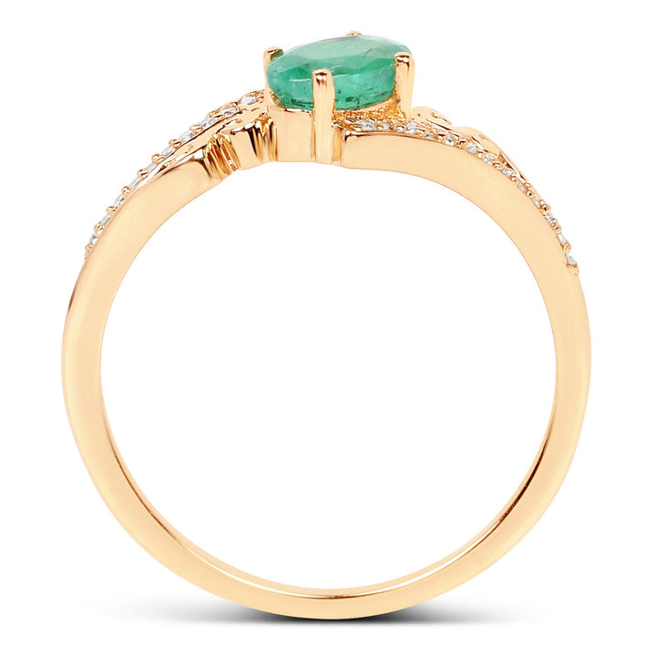 0.51 Carat Genuine Zambian Emerald and White Diamond 14K Yellow Gold Ring