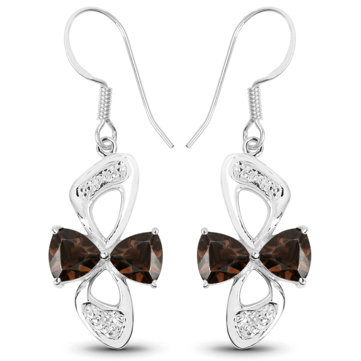 4.02 Carat Genuine Smoky Quartz and White Topaz .925 Sterling Silver Earrings
