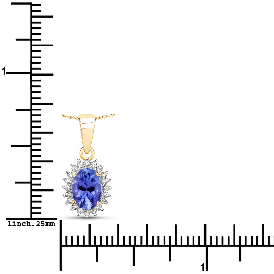 0.86 Carat Genuine Tanzanite and White Diamond 14K Yellow Gold Pendant