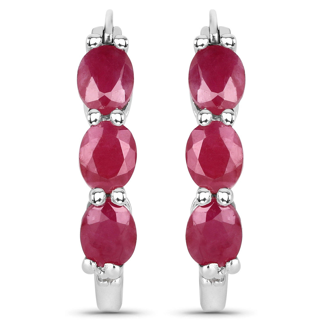 1.81 Carat Genuine Ruby and White Diamond .925 Sterling Silver Earrings