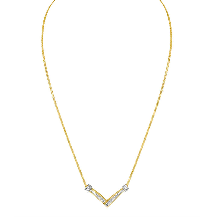 14K Yellow and White Gold 1/4 Cttw Princess Cut Diamond Channel-Set â€œVâ€ Shape 18" Pendant Necklace (H-I Color, SI2-I1 Clarity)