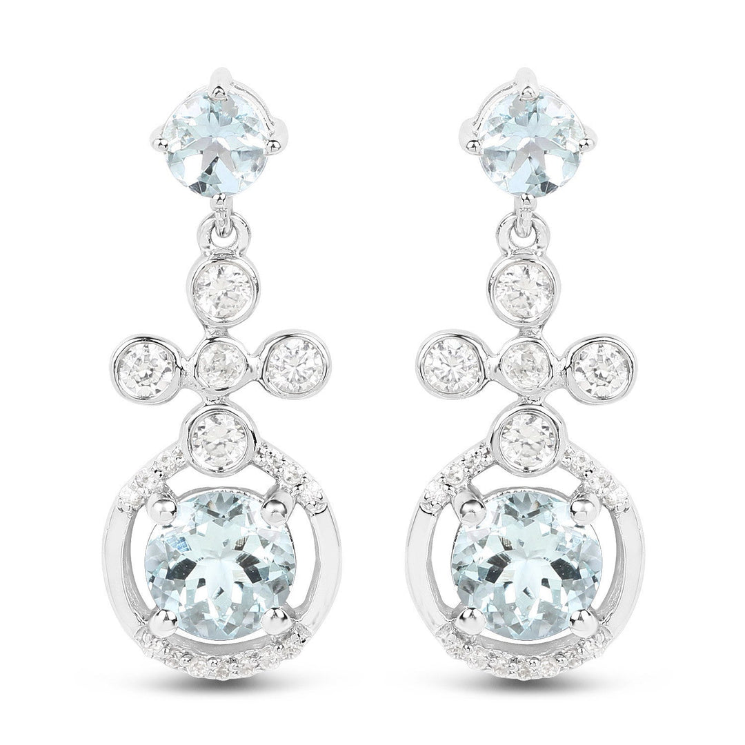 4.42 Carat Genuine Aquamarine and White Zircon .925 Sterling Silver Earrings