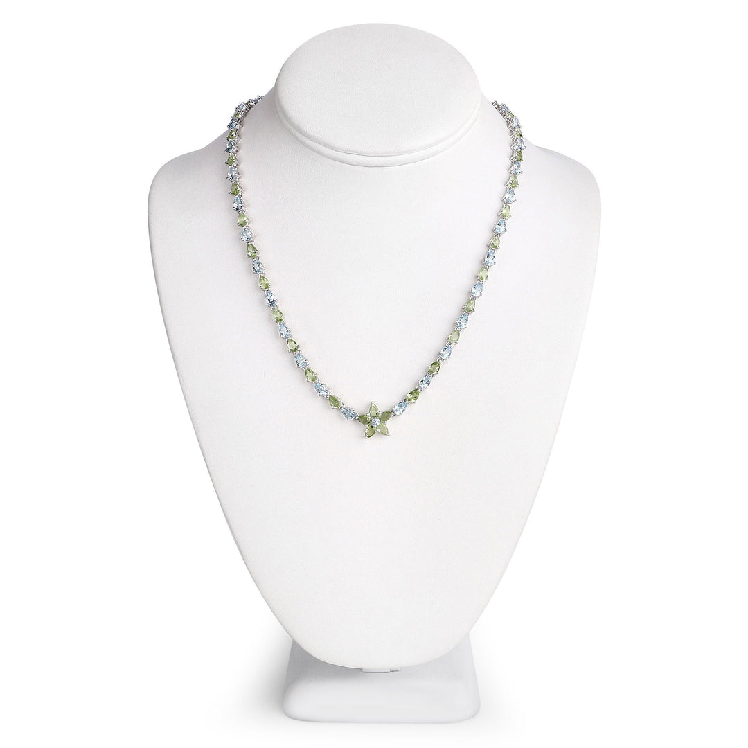 29.48 Carat Genuine Blue Topaz and Peridot .925 Sterling Silver Necklace