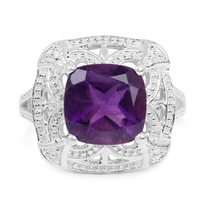 4.35 Carat Genuine Amethyst .925 Sterling Silver Ring