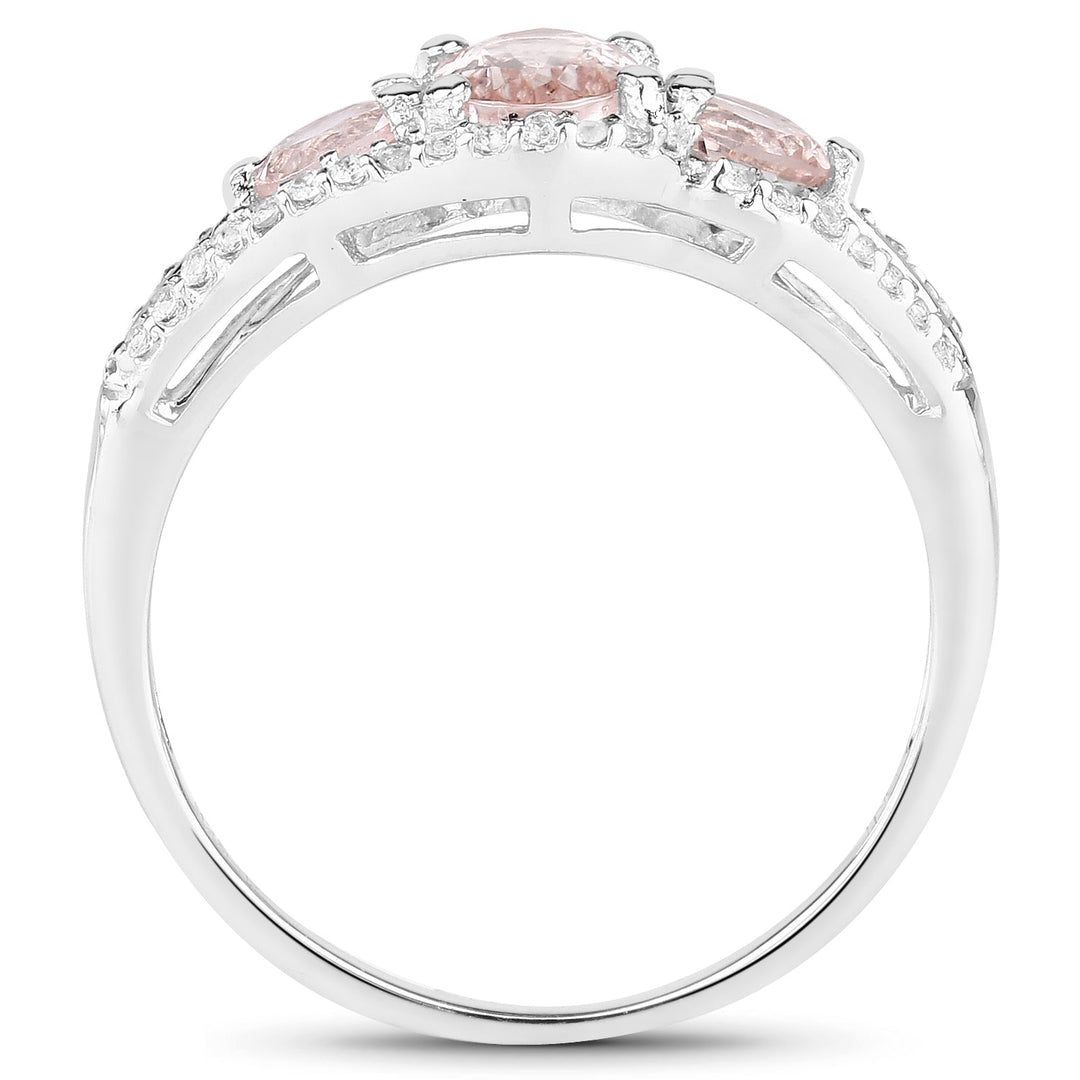 1.40 Carat Genuine Morganite &amp; White Topaz .925 Sterling Silver Ring