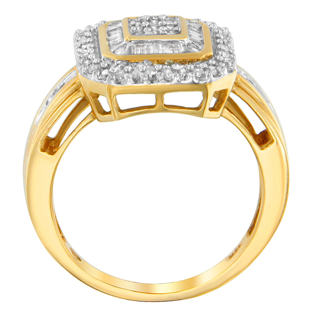 10K Yellow Gold 1/2 Cttw Diamond Square Cluster Cocktail Ring