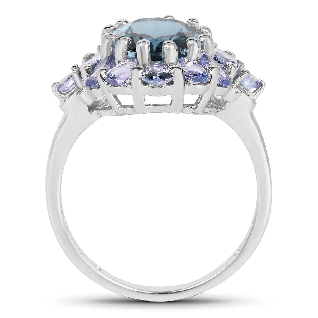 5.41 Carat Genuine London Blue Topaz and Tanzanite .925 Sterling Silver Ring