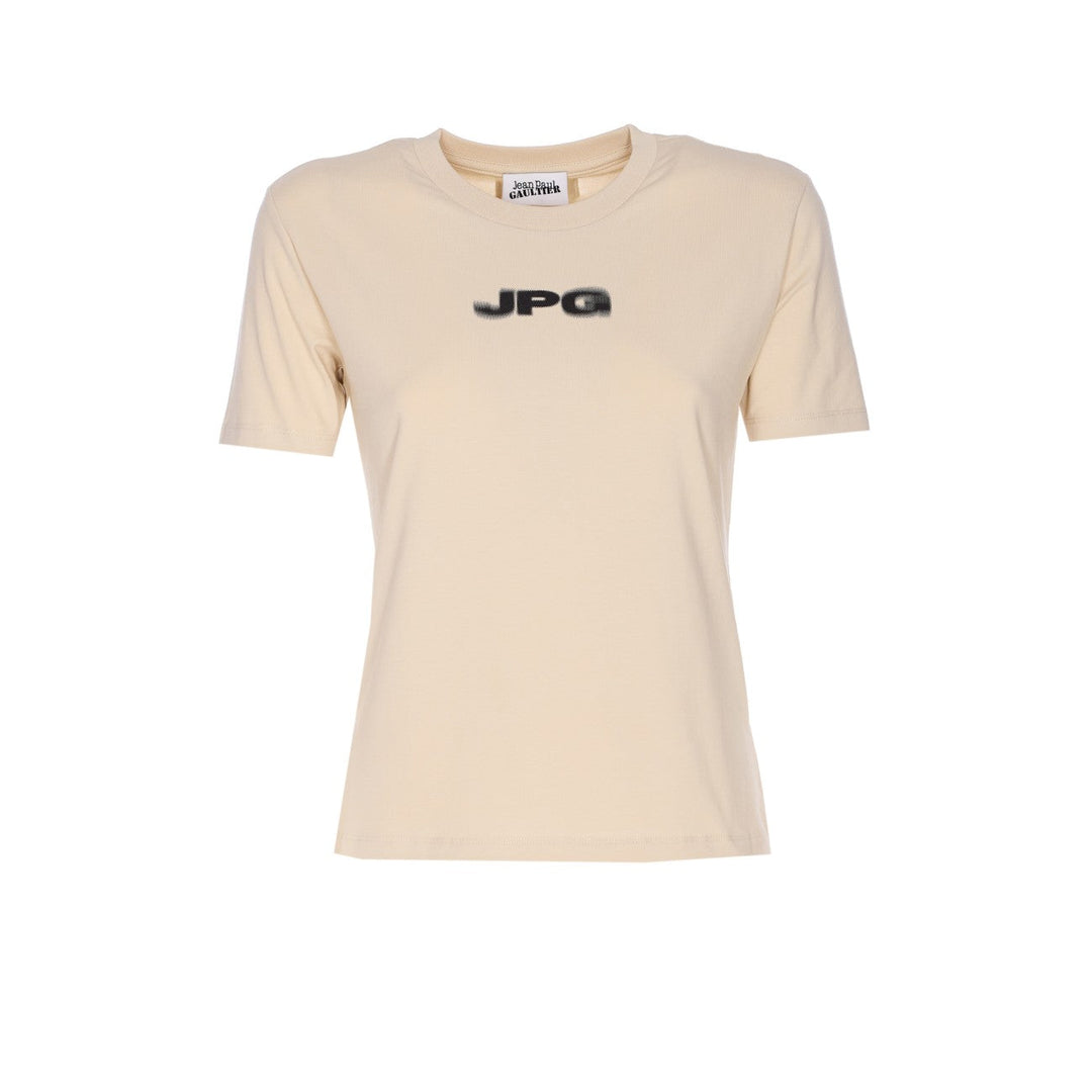 Beige t-shirt with 'JPG' logo on a white background