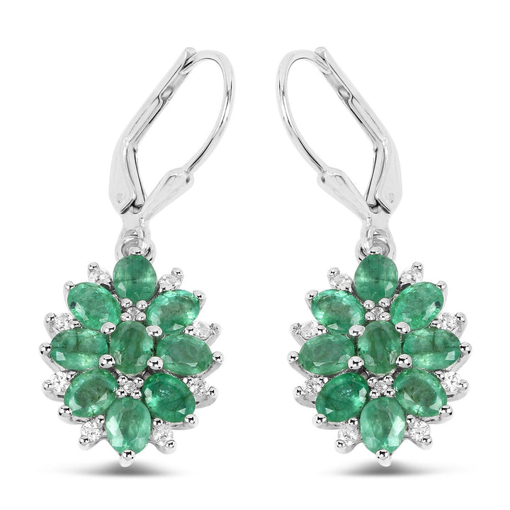 3.04 Carat Genuine Zambian Emerald and White Zircon .925 Sterling Silver Earrings
