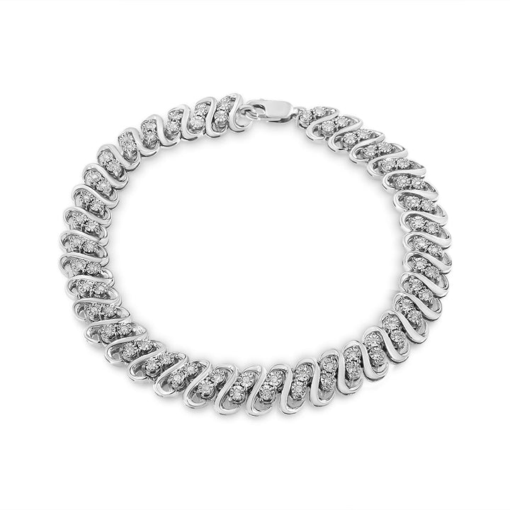 .925 Sterling Silver 1/2 Cttw Diamond Double Row S-Link Bracelet (I-J Color, I2-I3 Clarity) - 7.5" Inches