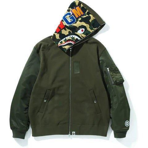 Bape Military Shark Relaxed Fit Full Zip Hoodie Olive